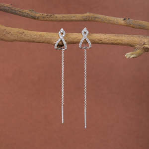 NOVAMART Fine Premium 925 Sterling Silver White Sui Dhaga <b>Threader</b> Drop <b>Earrings</b> with AAA Grade Pearl and Prong Setting Geometri - Product Image 2