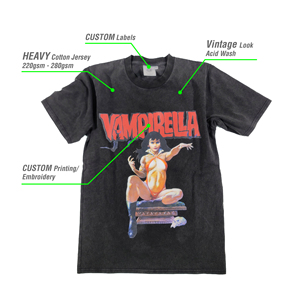 เสื้อยืดผู้ชายไซส์ใหญ่ M&O Vampirella ผ้าคอตตอนเจอร์ซีย์หนา 220gsm ล้างสีแบบแอซิดวอช ดีไซน์วินเทจ - Product Image 1