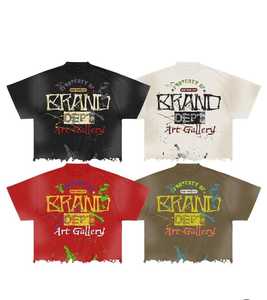 100% coton de qualité supérieure hommes surdimensionné tendance Fit détresse bas T-Shirt personnalisé bouffée impression bas quantité minimale de commande Logo personnalisé - Product Image 1