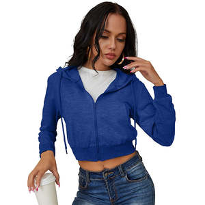 Women's Casual <b>Long</b> Sleeve <b>Hoodie</b> Cropped Zip up <b>Cardigan</b> Jacket with Embroidered Logo 100% Cotton Autumn Streetwear Print - Product Image 3