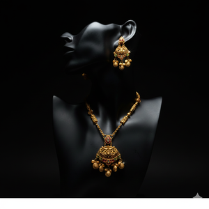 Ensemble de collier en or 22 carats, filigrane antique, bijoux fins traditionnels du temple - Product Image 3
