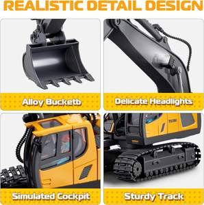 Jouets d'excavatrice télécommandés 1:20 pour garçons, rotation à 680 degrés, véhicules de construction avec pelle en métal, lumières, sons - Product Image 3