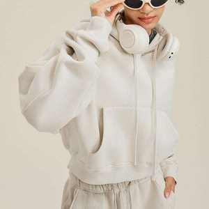 Haute qualité 320 GSM lavage à l'acide pull polaire à capuche surdimensionné régulier Polyester/coton écologique femmes Style Streetwear - Product Image 3