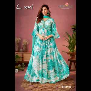 Vestido Anarkali bordado hecho a mano Chinon puro último diseñador por Fab Zone - Product Image 4