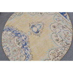 Tapis turc vintage beige bleu 4.5x4,5 pieds fait à la main en laine avec support en latex Patchwork Design Style Tabriz pour salon adolescent - Product Image 5