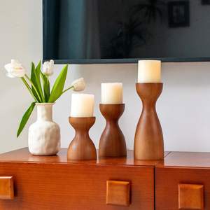 Collection de bougeoirs en bois design |   Décoration d'intérieur artisanale - Product Image 1