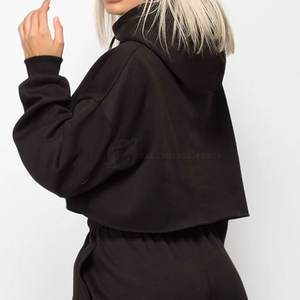 Ensemble de survêtements décontractés pour femmes, imprimé uni, 100% coton, à capuche, coupe courte, écologique, respirant, 2 pièces, séchage rapide, manches longues - Product Image 5