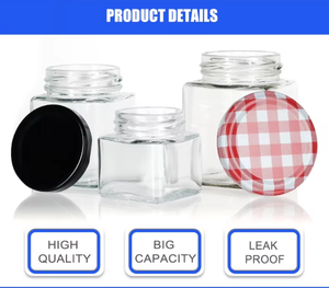 200ml 280ml 380ml 730ml <span class=keywords><strong>Cclear</strong></span> Verre Carré Bocal En Verre Confiture Alimentaire Conteneur De Stockage D'épices Bocaux avec Couvercle En Métal - Product Image 5