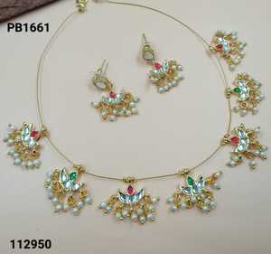 Último estilo indio MotipearlKundan tradicional y de moda chapado en oro con pendientes conjunto de joyería y gargantilla collar conjunto mujeres - Product Image 1