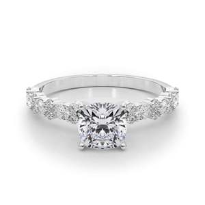 Anillo de compromiso redondo y corte pera diamante solitario con acento para mujer - Product Image 1