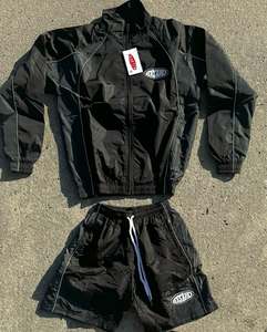 Streetwear d'été pour hommes, veste coupe-vent en nylon, sweat à capuche et short, survêtement avec logo brodé à la flamme, ensemble deux pièces - Product Image 3