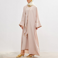 Abaya élégante et modeste pour femme en satin, à manches longues, col montant, longueur ras du sol, robe portefeuille à nouer, couleur unie, tenue de soirée formelle, Abaya modeste