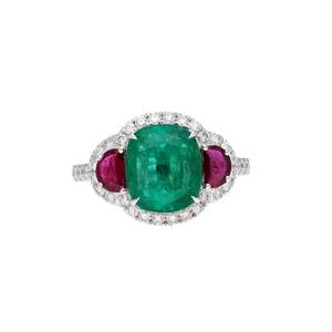 Bague en argent sterling avec émeraude naturelle et rubis, design audacieux et artistique de luxe pour femmes, occasions spéciales - Product Image 1