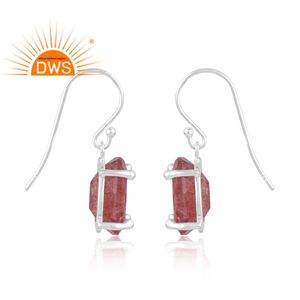 Meilleure vente en argent Sterling naturel fraise Quartz pierres précieuses balancent boucle d'oreille bijoux personnalisés pour les femmes cadeau pour elle - Product Image 3