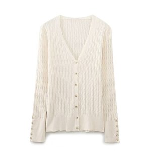Fait sur mesure de haute qualité laine femmes à manches longues tricoté Cardigan bouton avant haut décontracté pour vêtements d'hiver - Product Image 1