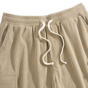 Short décontracté en velours côtelé à taille moyenne pour hommes avec un design solide avec fermeture à cordon de serrage pantalon de course chaud style techniques sombres - Product Image 3