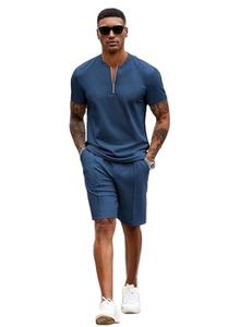 Men 2-Piece Spring Tracksuit Casual Quarter Zip Solid Polo <b>Shirt</b> <b>Shorts</b> <b>Set</b> Athletic Jogging 100% Cotton Breathable Lightweight - Product Image 6