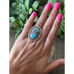 Wydell Billie Golden Hill <b>Turquoise</b> <b>Ring</b> Sterling Silver Bezel Set Size 5 - Product Image 2