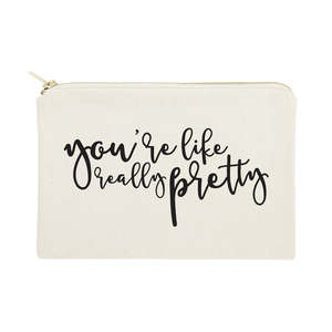 Pochette cosmétique en toile de coton grande capacité, motif lettres pratique, écologique, en PVC – Tu es vraiment mignonne ! - Product Image 1