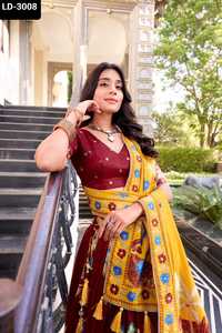 Nuevo diseñador de ropa de boda y Festival para mujer, seda pesada Tussar con estampado y trabajo de lámina Lehenga Choli con el precio más bajo - Product Image 6