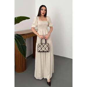 Beige Pleated <b>Linen</b> Suit - Beige - Product Image 1