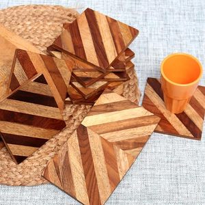Mộc mạc bằng gỗ Coaster thiết lập giá cả phải chăng handmade bảng bảo vệ cho bàn cà phê & ăn uống của thế giới thủ công impex - Product Image 3