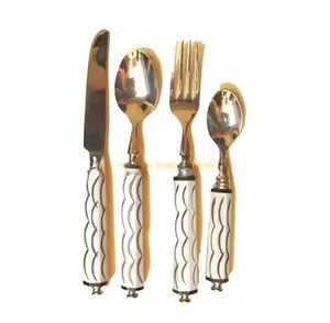 Juego de Cubiertos de Metal con mango en relieve de lujo, cuchara de acero inoxidable Premium, tenedor, cuchillo, cubiertos para decoración de cocina y comedor del hogar - Product Image 4