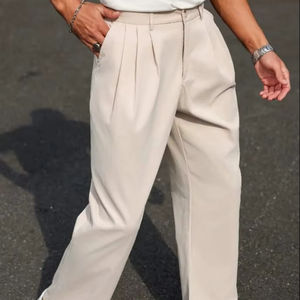 Pantalon de costume formel pour homme, coupe slim, luxueux, de haute qualité, en coton et polyester extensible, chino droit, respirant, pour un usage décontracté - Product Image 1