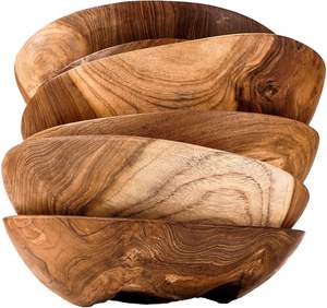 Tazón para Servir de Madera Ecológico Hecho a Mano con Acabado Rústico Natural Marrón, Apto para Lavavajillas y No Tóxico para Decoración del Hogar y Fiestas - Product Image 4