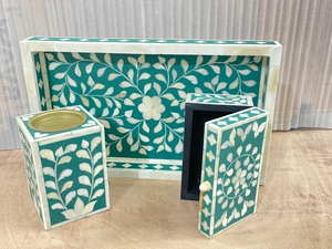 ชุดบาคูร์หรูหราสีเขียวและสีขาวประดับมุก พร้อมเตาเผา ถาดตกแต่ง และกล่องเก็บของ โดย Decor World Expo - Product Image 2