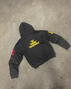 Sudadera con capucha holgada de felpa francesa de 400 g/m², 100% algodón, unisex, corte cuadrado, con cremallera personalizada, pedrería, efecto lavado, transpirable - Product Image 2