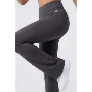 Tommylife Wholesale Anthracite Flexible High Waist Sports Performance Women's <b>Flared</b> <b>Leggings</b> - 94686 - Anthracite - Product Image 4