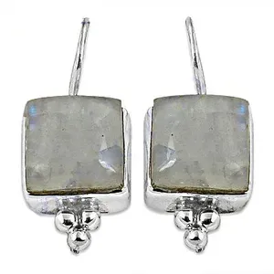 Boucles d'oreilles pendantes carrées en opale plaquées argent pour femmes, style vintage, sertissage clos, bijoux cadeau - Product Image 1