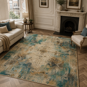 Netline Home Noble Watercolour Muted Green Abstract <b>Washable</b> <b>Rug</b> - Product Image 3
