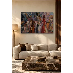 Fida Singer en robe rouge devant l'orchestre de jazz, impression sur toile - Product Image 1