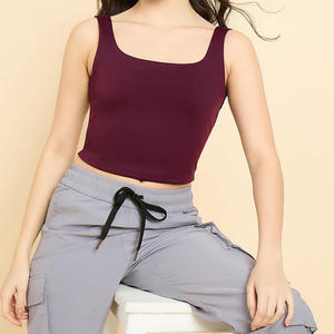 Nueva llegada personalizada de las mujeres camiseta sin mangas liso patrón sólido deportes Fitness OEM servicio corto largo Tops Color sólido - Product Image 4