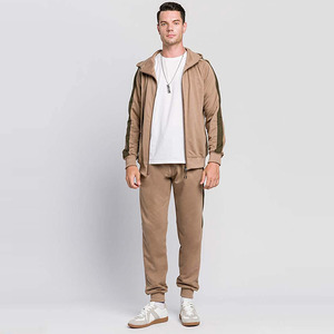 Derniers survêtements pour hommes, couleur unie, coupe ample, avec col à capuche, fermeture éclair, respirant, 2 pièces, confortable, tendance, vêtements décontractés - Product Image 2