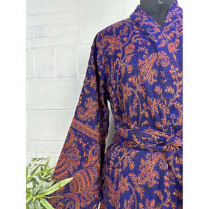 Unisex Yak Wool Robe Geometric Diamond Print Urban Luxury Floral Warm Beige <b>Red</b> and Blue-Green Dyed - Product Image 3