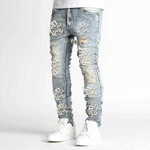 Custom High Street Hombres Casual Regular Fit Jeans Pantalones estampados rasgados de agua de alta calidad con cierre de mosca Botón de talla grande - Product Image 2