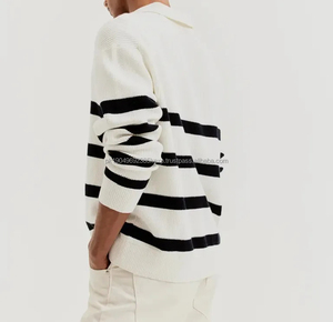 Hot <b>Sale</b> Men's Half Zipper Sweatshirts Stripes Mock Neck <b>Towel</b> Terry Oversize Loose Fit Screen Printing Full Sleeved Men Sweater - Product Image 2