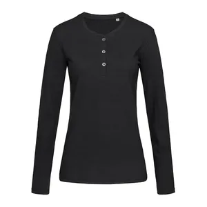 Sharon <b>Henley</b> Long Sleeve Custom Promotional <b>T</b>-<b>Shirt</b> for Merchandising - Product Image 3