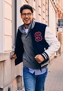 Veste universitaire pour homme, tendance, couleur noir et blanc, coupe ajustée décontractée, veste de baseball, veste universitaire en laine avec lettres - Product Image 2