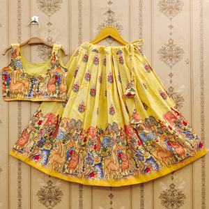 Conjunto de Lehenga Choli para Niñas Shoryam Fashion, Blusa con Estampado Floral Jaipuri |   Traje Mehndi para Fiesta de Boda Diwali - Product Image 2