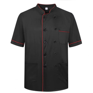 Uniforme de Chef Mezcla de algodón Overoles de Chef Uniforme de Chef profesional con cuello alto Mangas cortas Doble para restaurante - Product Image 2