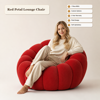 Fauteuil lounge personnalisé à pétales rouges, fauteuil d'appoint moderne pour salon, fauteuil rembourré doux pour hôtel, villa