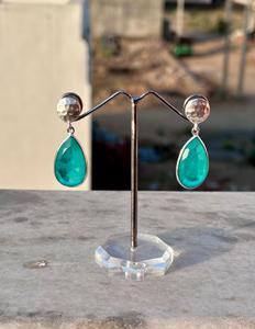 Emerald <b>Crystal</b> 925 Sterling Silver <b>Earring</b> Uniquely Designed Teardrop Emerald <b>Earring</b> Women Jewelry - Product Image 2