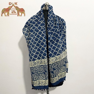 Main Bloc Coton Nouvelle Qualité Indigo bleu sirène Main bloc impression gros écharpe pur coton - Product Image 2