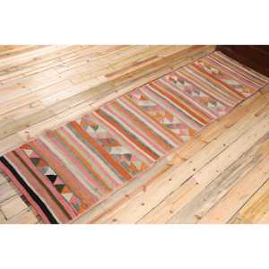 Vintage <b>Rug</b>, 2.7x10 ft <b>Runner</b> <b>Rug</b>, Pink Orange Kilim Wool <b>Rug</b> - Product Image 2
