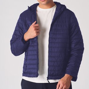 Veste matelassée bleue pour homme, design unique de la rue principale, 2025, avec capuche, long manteau avec revêtement fin, logo sur le devant, vêtements d'hiver de haute qualité - Product Image 1