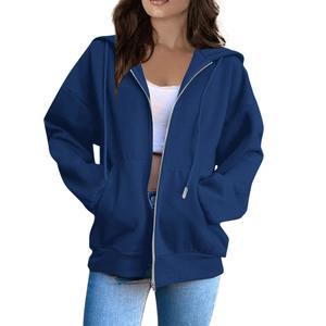 Sudaderas con capucha de color liso para mujer con cremallera logotipo personalizado pulóver con capucha de manga larga tela de rizo francés sudaderas con capucha de algodón para mujer - Product Image 6
